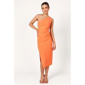 Petal + Pup Dress Womens 6 Orange Nadene One-Shoulder Midi Stretch Crepe NWT